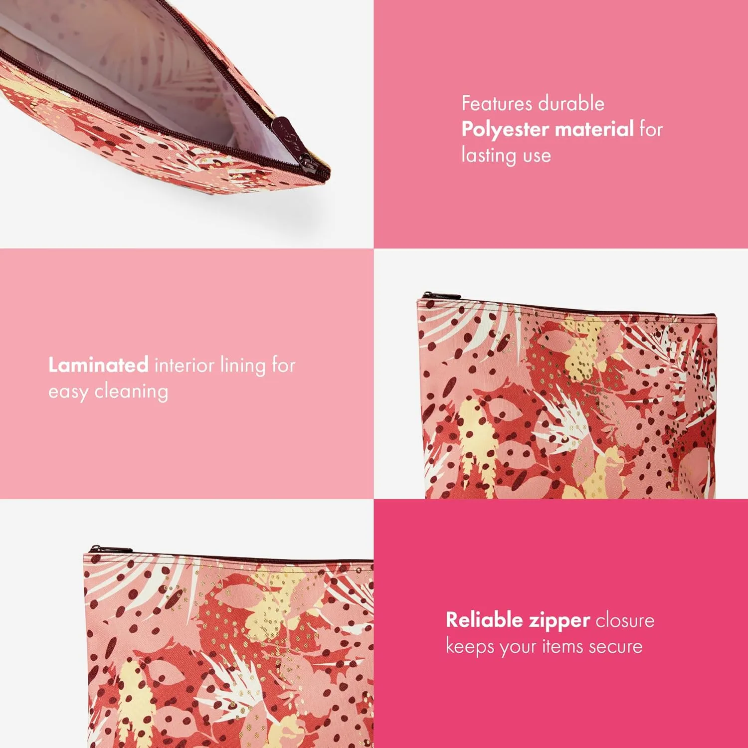 THIRTY-ONE Gifts Zipper Pouch Large Zippered Pouch for Purse Travel Bag or Home Organization Painted Floral, Desert Palms