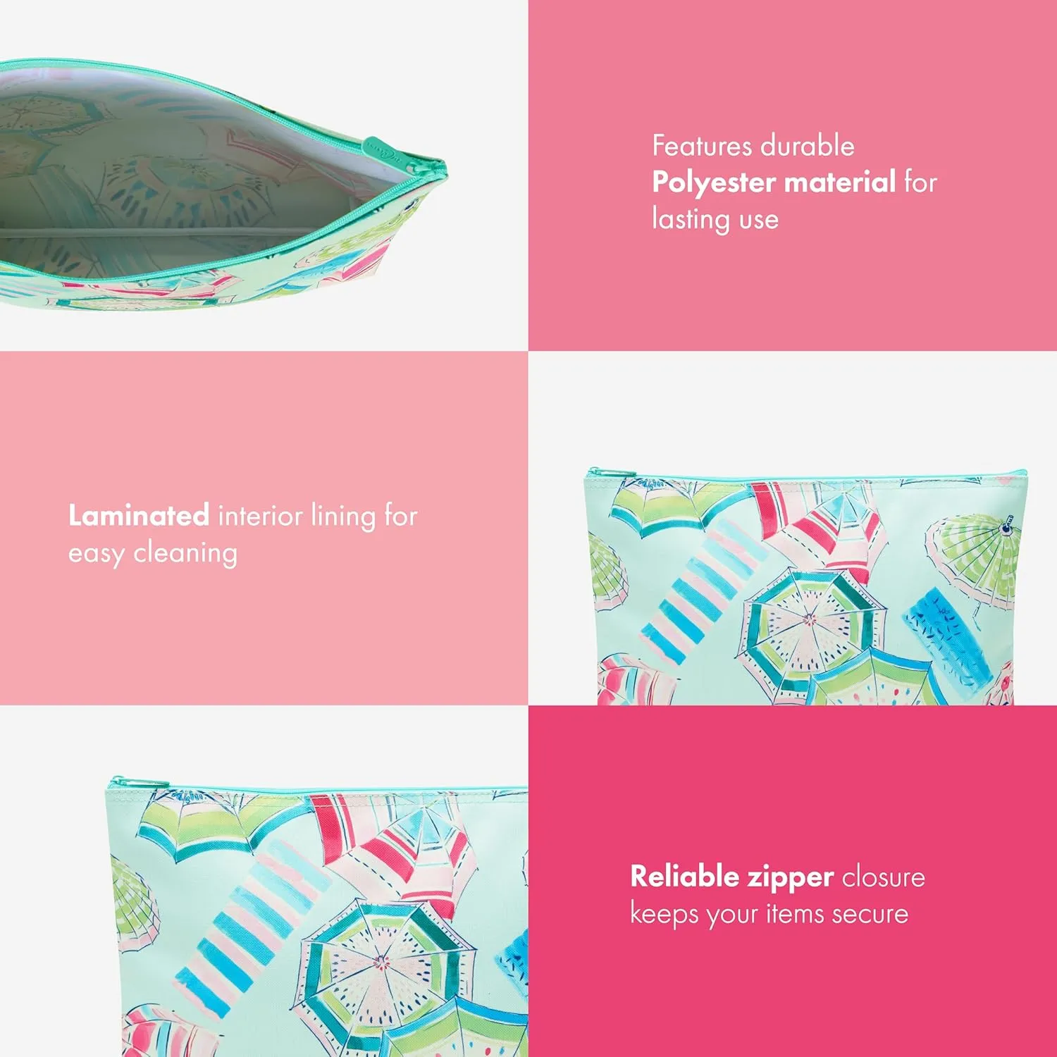 Thirty-One Gifts Zipper Pouch, Large Zippered Pouch for Purse, Travel Bag, or Home Organization, Under the Umbrella