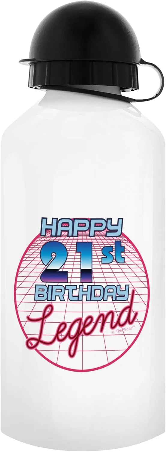 ThisWear 21st Birthday Gifts For Women Happy 21st Birthday Legend 18oz Aluminum Water Bottle with Carabiner Clip & Sport Top