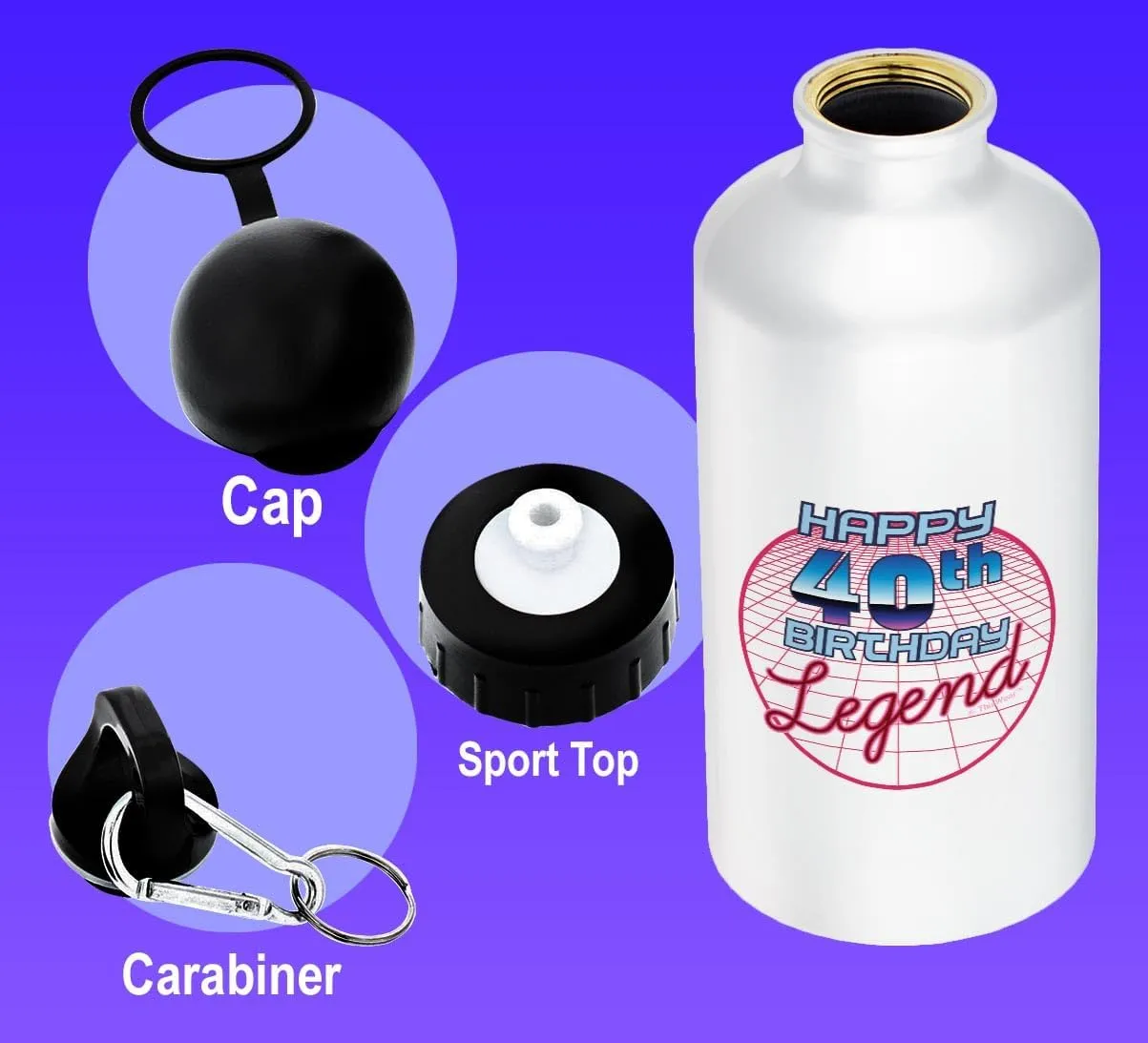 ThisWear 40th Birthday Decorations For Men Happy 40th Birthday Legend 20oz Aluminum Water Bottle with Carabiner Clip & Sport Top