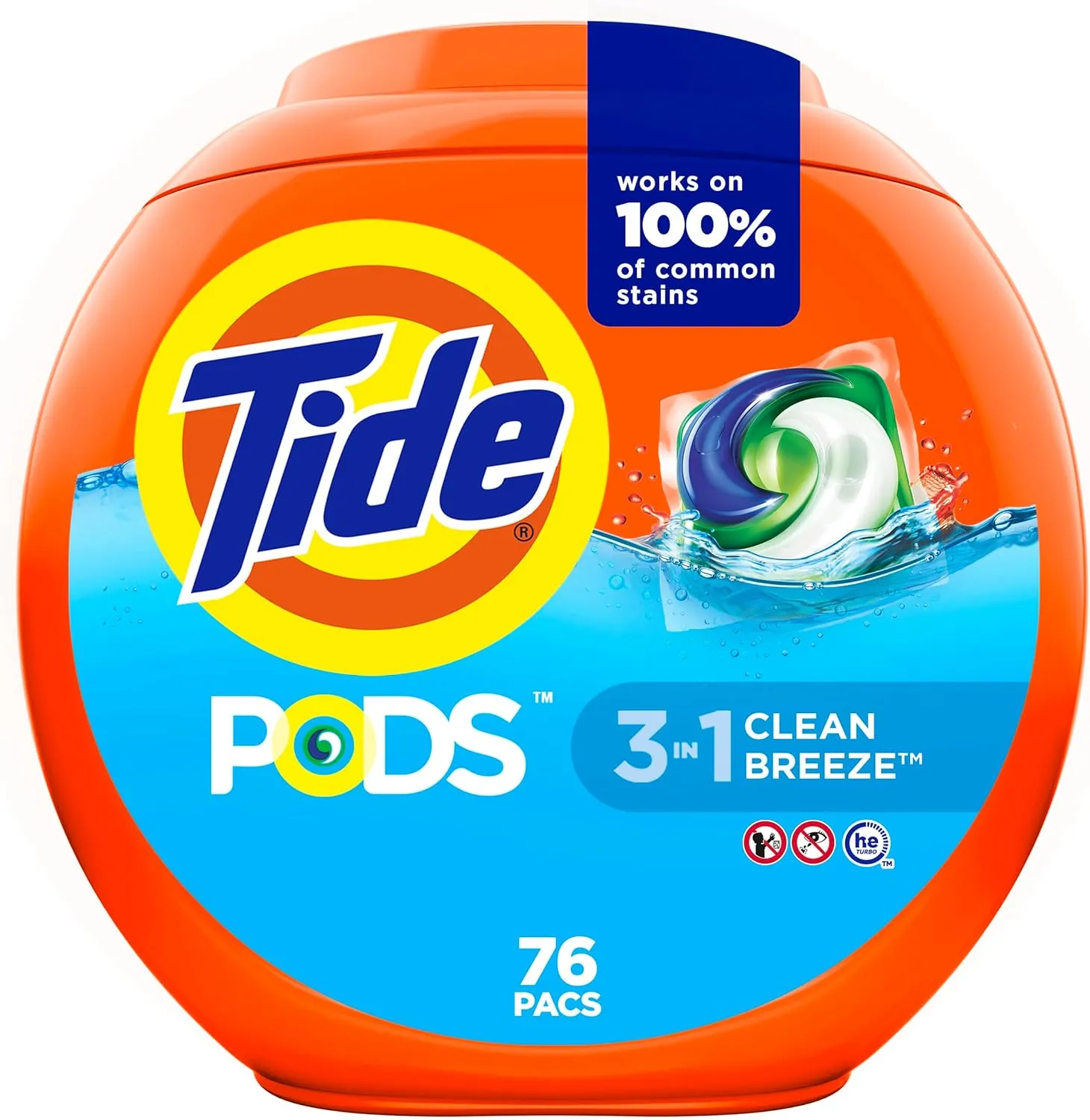 Tide PODS Liquid Laundry Detergent Soap Pacs HE Compatible 76 Count Powerful 3-in-1 Clean in one Step Clean Breeze Scent