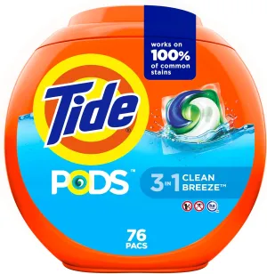 Tide PODS Liquid Laundry Detergent Soap Pacs HE Compatible 76 Count Powerful 3-in-1 Clean in one Step Clean Breeze Scent