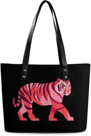 Tiger Stripe Pattern Women's Tote Shoulder Bag Handbag Top Handle Leather 29 * 34 * 14cm