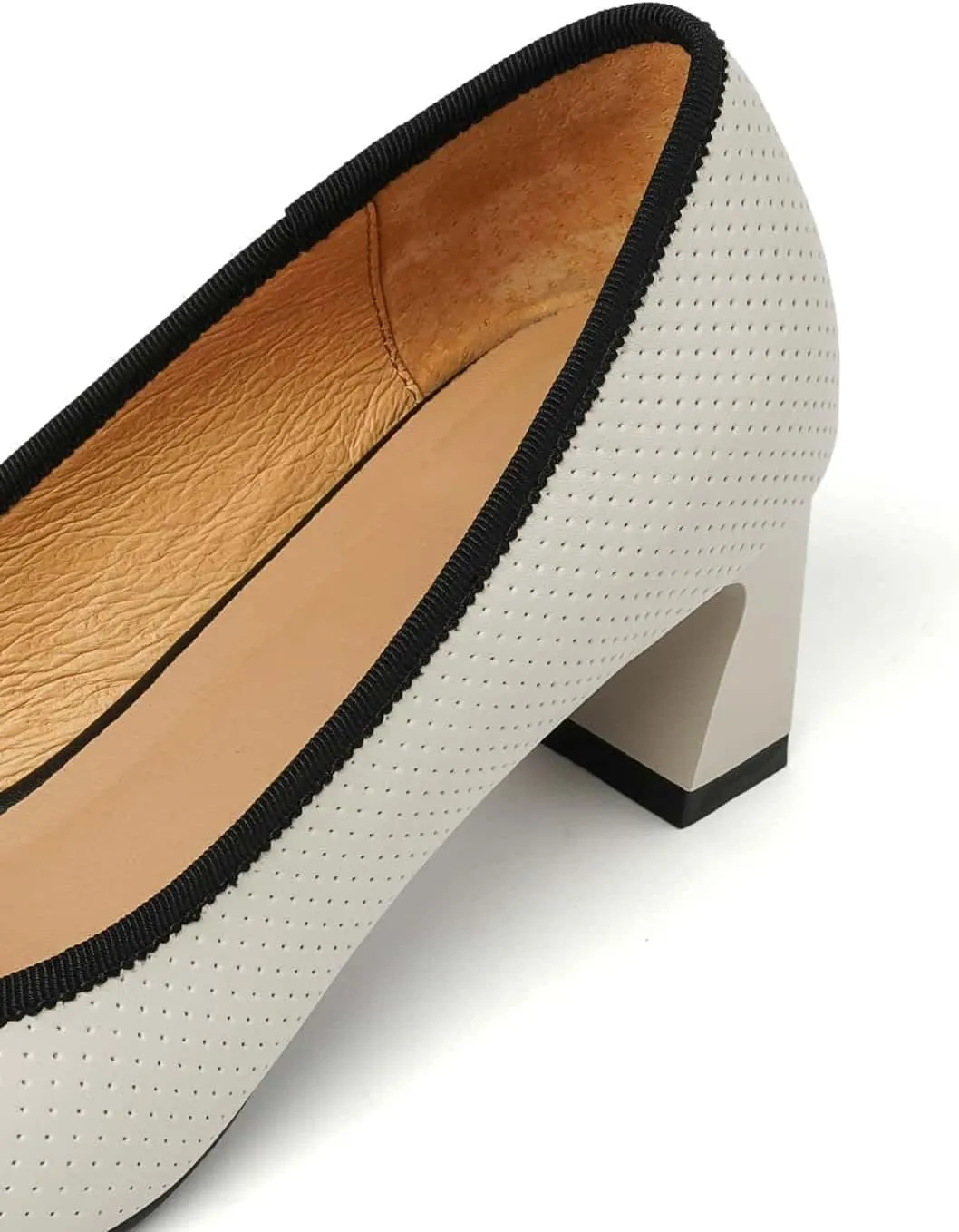 TinaCus Handmade Women's Genuine Leather Slip On Embossed Cap-Toe Chunky Heel Pumps