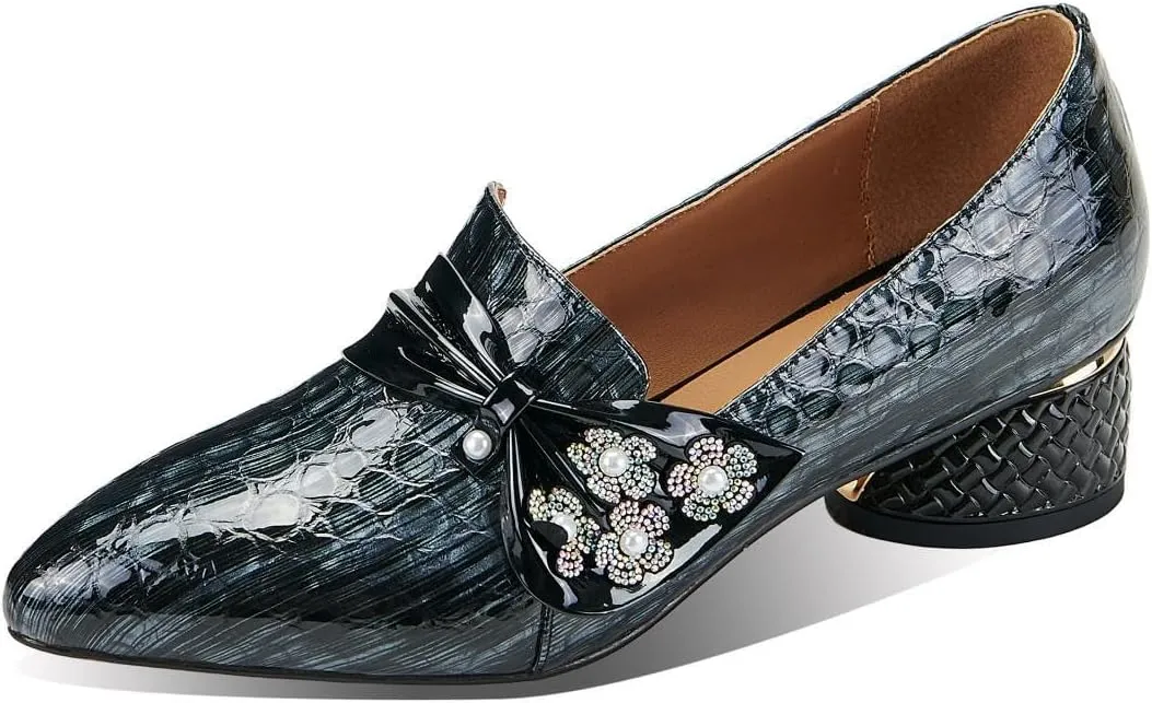 TinaCus Women's Patent Leather Pointed Toe Floral Bowtie Handmade Pumps Shoes