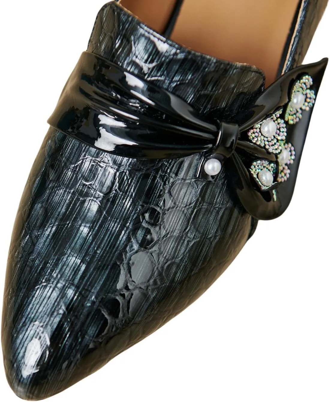TinaCus Women's Patent Leather Pointed Toe Floral Bowtie Handmade Pumps Shoes