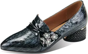 TinaCus Women's Patent Leather Pointed Toe Floral Bowtie Handmade Pumps Shoes