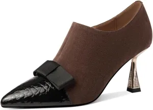 TinaCus Women's Pointed Toe Embossed Leather & Suede Leather Handmade Side Zipper Stiletto Heels Trendy Pumps Shoes