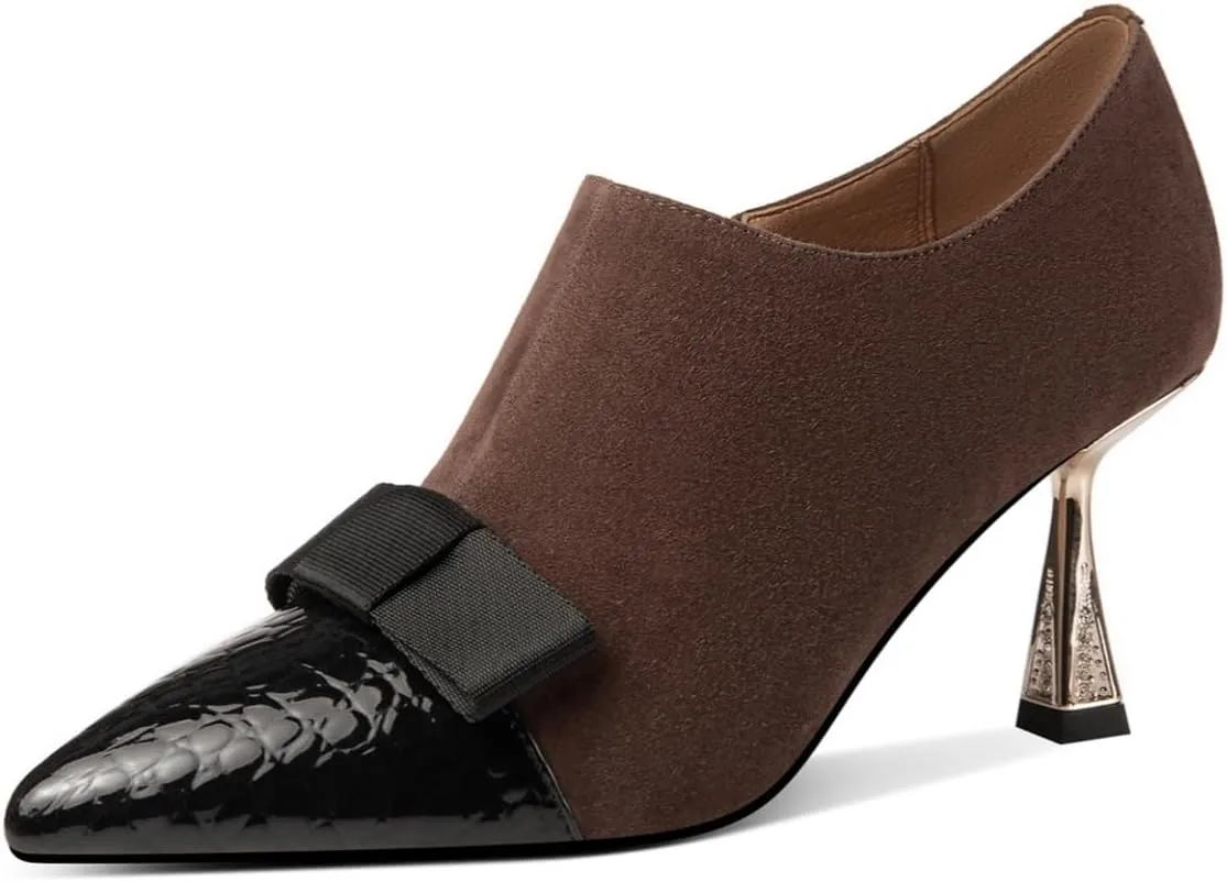 TinaCus Women's Pointed Toe Embossed Leather & Suede Leather Handmade Side Zipper Stiletto Heels Trendy Pumps Shoes