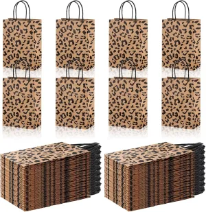Tinlade 16 Pcs Cheetah Print Gift Bags Leopard Print Small Paper Goodies Bags with Handles Jungle Safari Party Favors for Kids Wild Life Animal Birthday Baby Shower Decorations Supplies