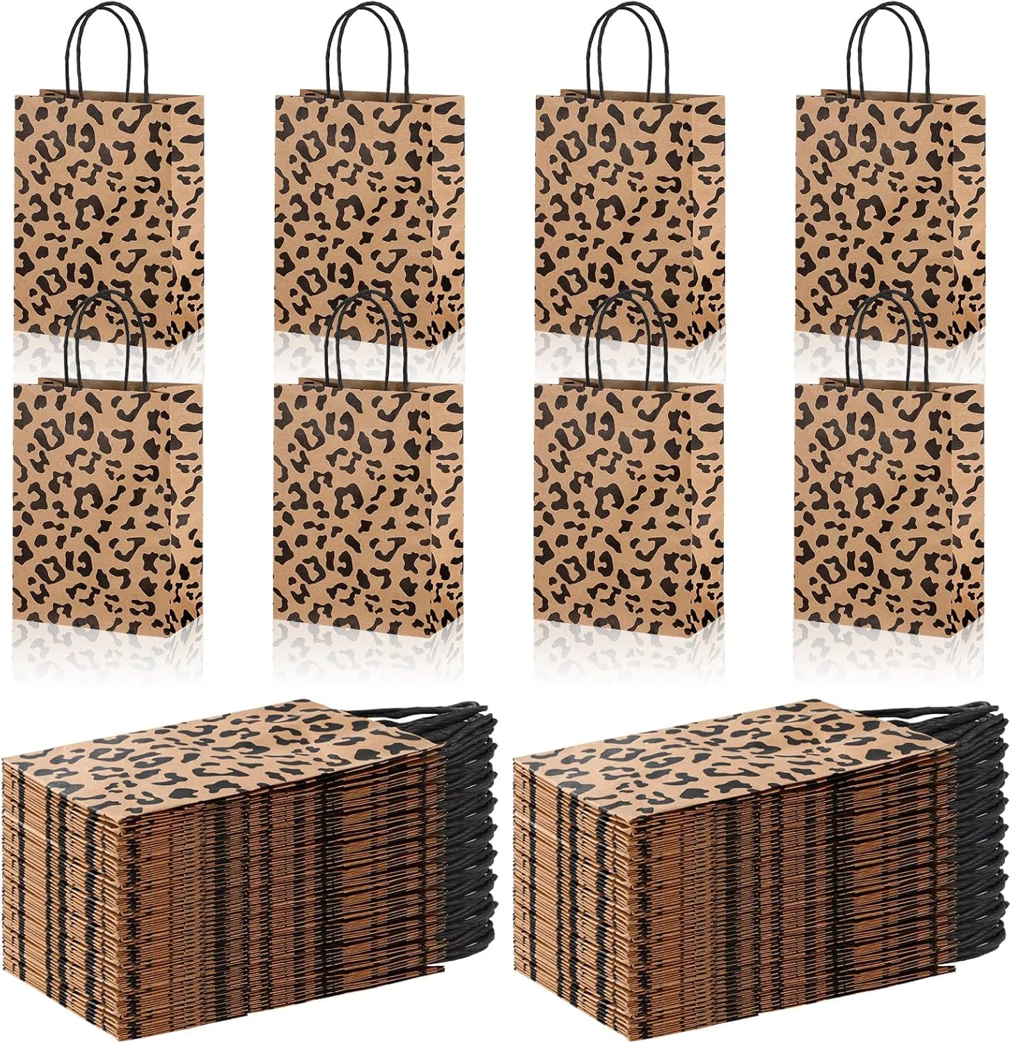 Tinlade 16 Pcs Cheetah Print Gift Bags Leopard Print Small Paper Goodies Bags with Handles Jungle Safari Party Favors for Kids Wild Life Animal Birthday Baby Shower Decorations Supplies