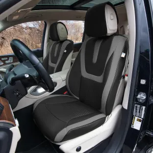 TLH Hybrid70 Deluxe Faux Leather Gray Car Seat Covers with Modern Pattern – Front Set, Universal Fit Car Seat Protector, 2 Pack Seat Covers for Cars Trucks SUV, Waterproof Car Seat Cover Cushion