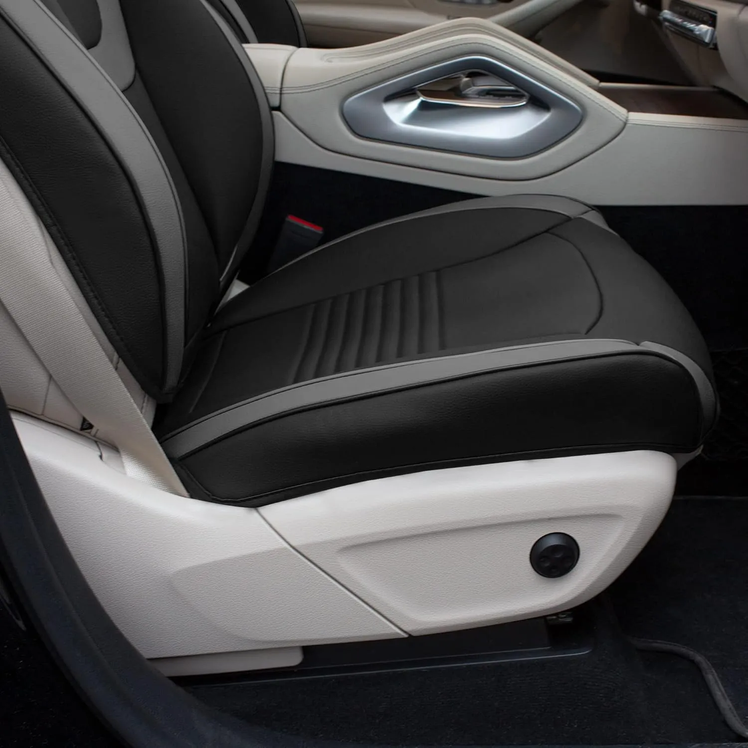 TLH Hybrid70 Deluxe Faux Leather Gray Car Seat Covers with Modern Pattern – Front Set, Universal Fit Car Seat Protector, 2 Pack Seat Covers for Cars Trucks SUV, Waterproof Car Seat Cover Cushion