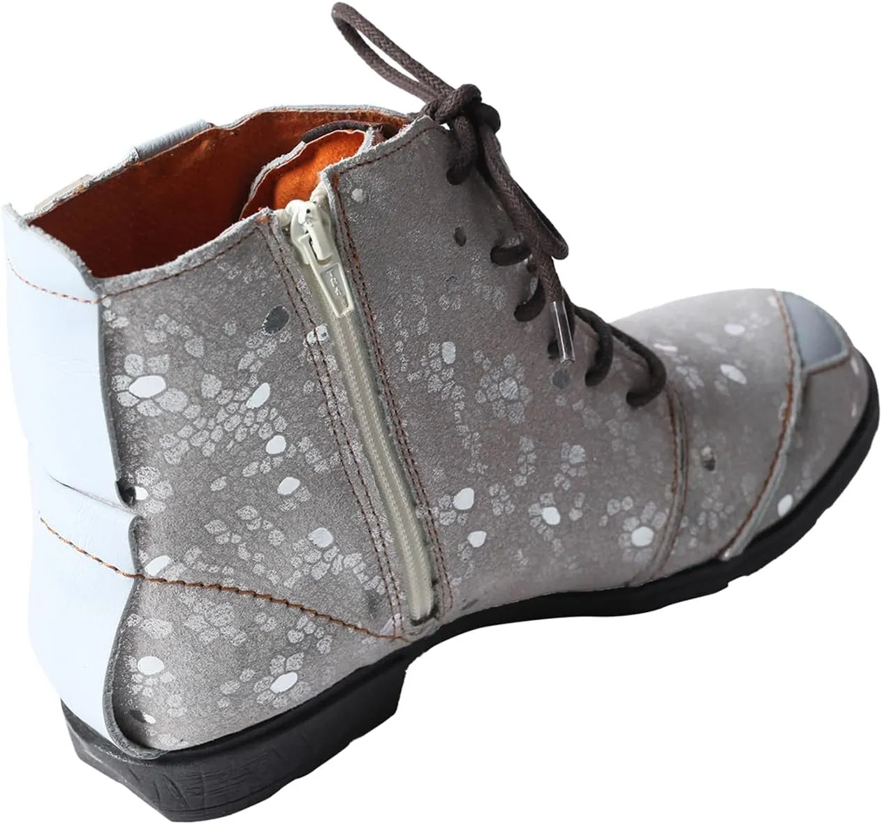 TMA EYES Hand-Stitched Floral-Print Leather Women's Boots