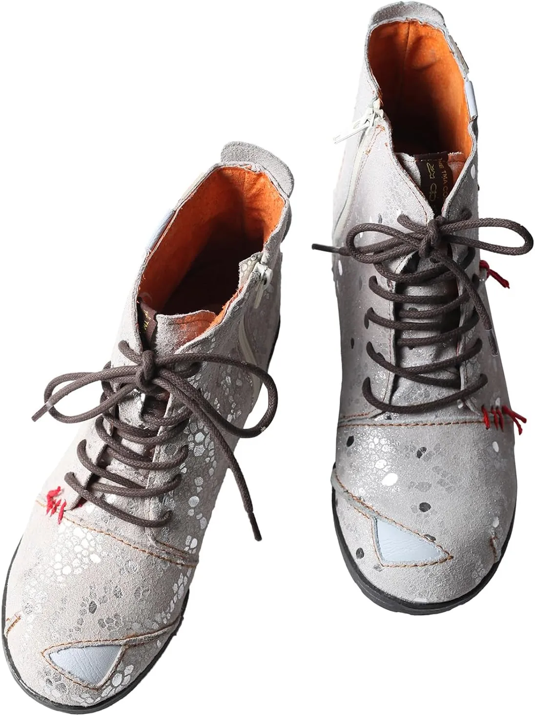 TMA EYES Hand-Stitched Floral-Print Leather Women's Boots