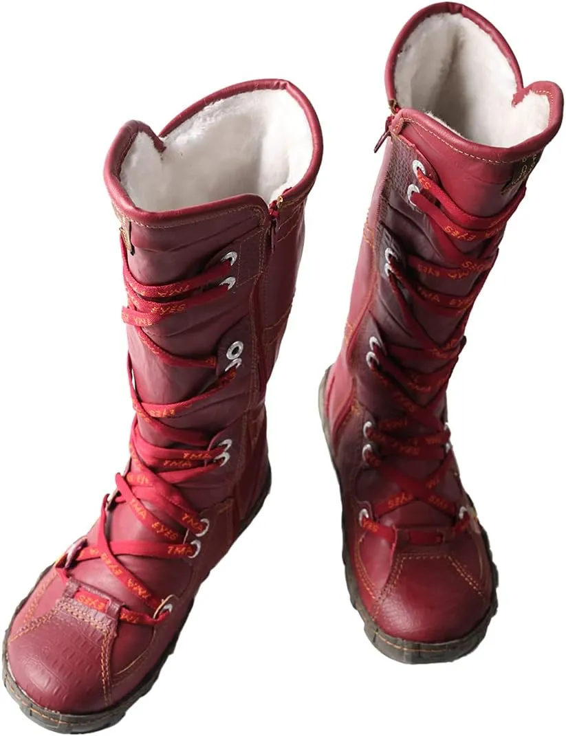 TMA EYES Snake-Embossed Leather and PU Upper Women's Tall Boot