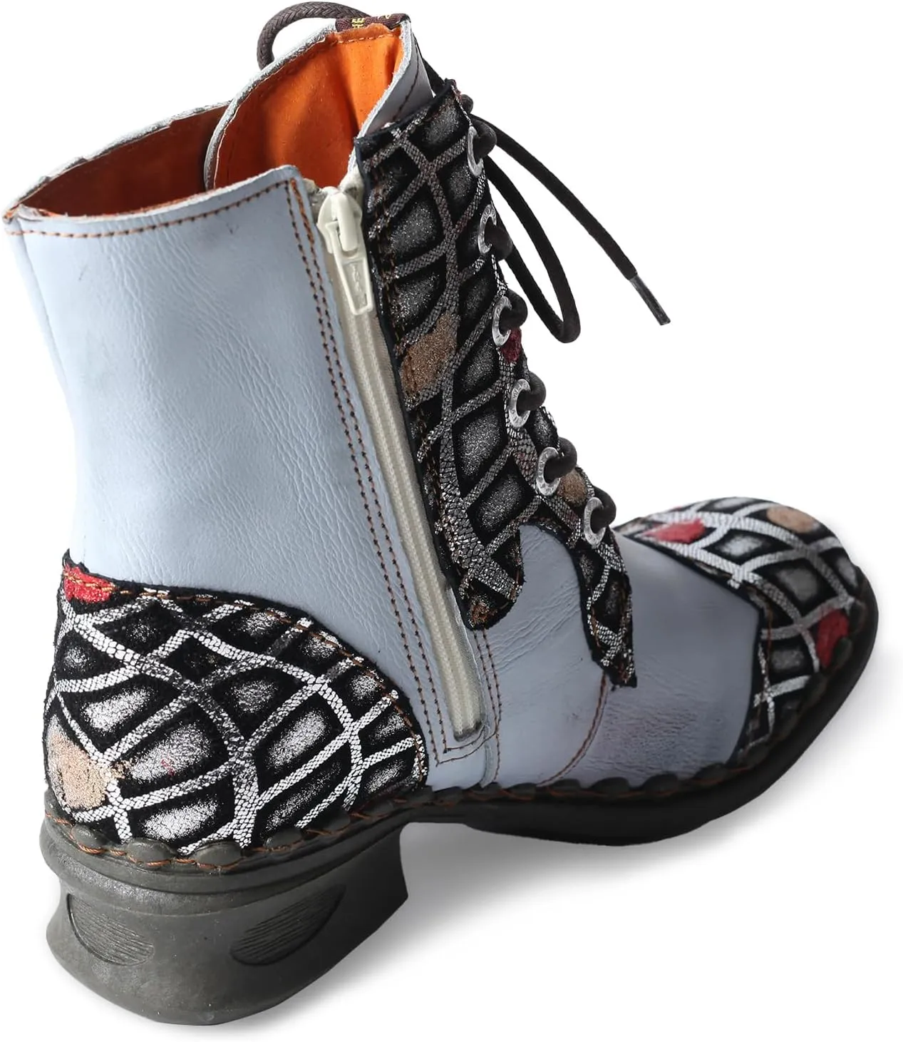 TMA EYES Women's Ankle Booties Lace Up Combat Boot Geometric Pattern With Leather Stitching Shoes