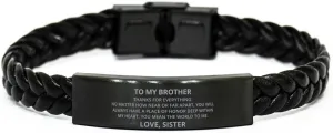 To My brother Braided Leather Bracelet No Matter How Near Or Far Apart - Motivational Engraved Christmas Birthday Gifts From Sister, Personalized Gifts