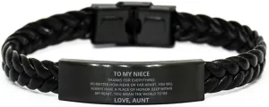 To My Niece Braided Leather Bracelet No Matter How Near Or Far Apart - Motivational Engraved Christmas Birthday Gifts From Aunt, Personalized Gifts