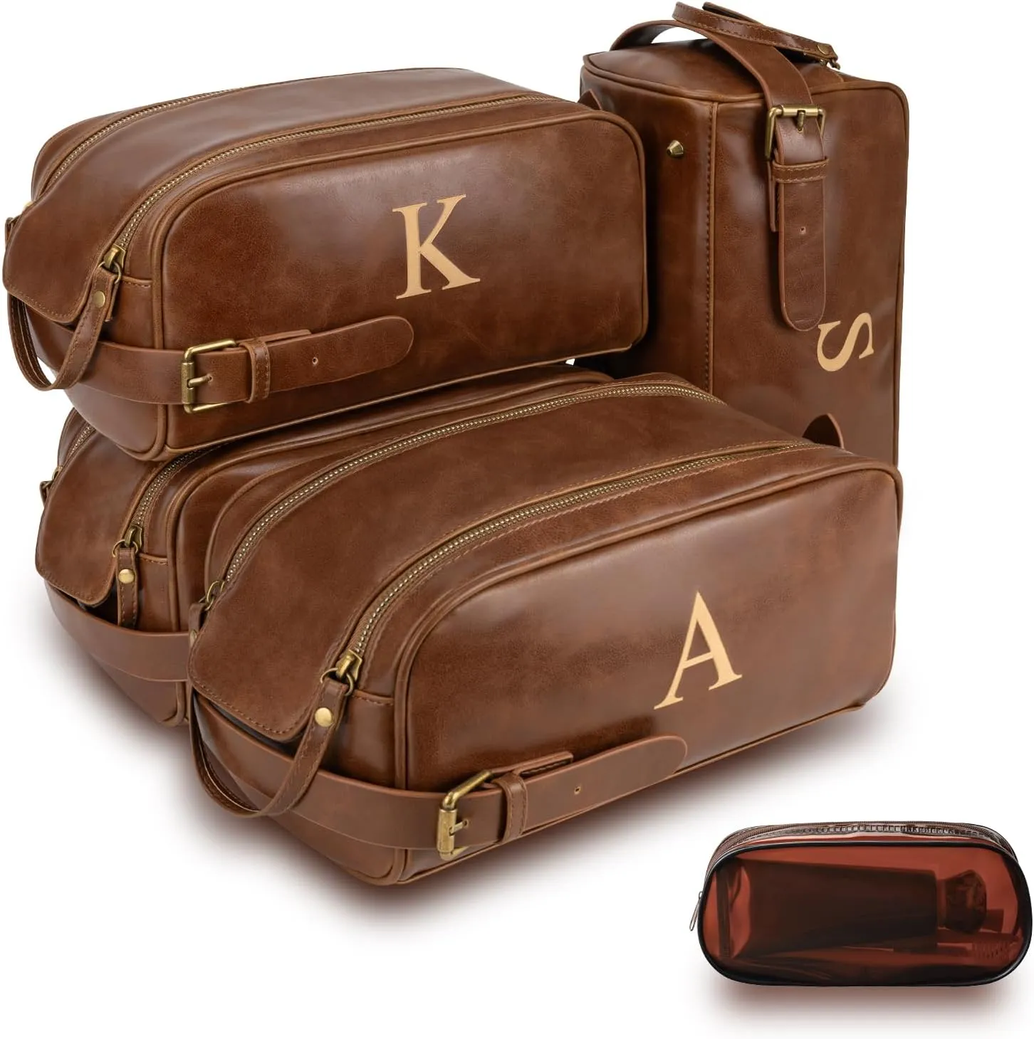 Toiletry Bags for Men Leather Travel Toiletry Bag With Engraved Initial Large Shaving & Dopp Kit Personalized Birthday Wedding Groomsmen Gifts for Men (NONE)