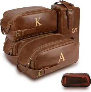 Toiletry Bags for Men Leather Travel Toiletry Bag With Engraved Initial Large Shaving & Dopp Kit Personalized Birthday Wedding Groomsmen Gifts for Men (NONE)