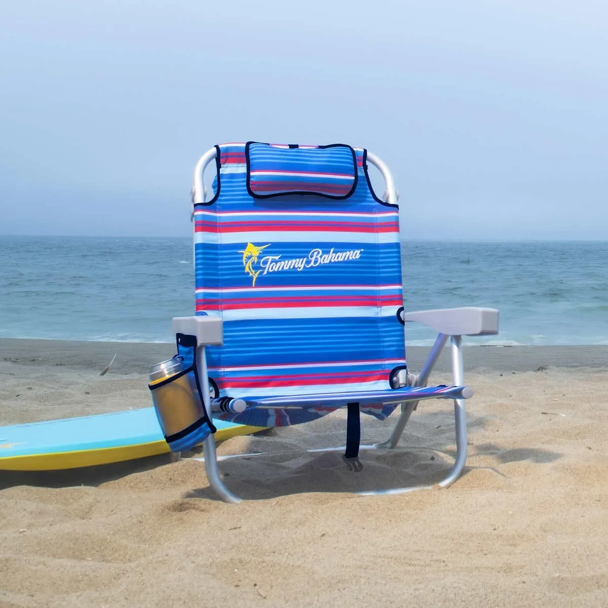 Tommy Bahama 2 Pack Backpack Beach Chair 5 Position Chair, Including Lay Flat (Blue Stripes)