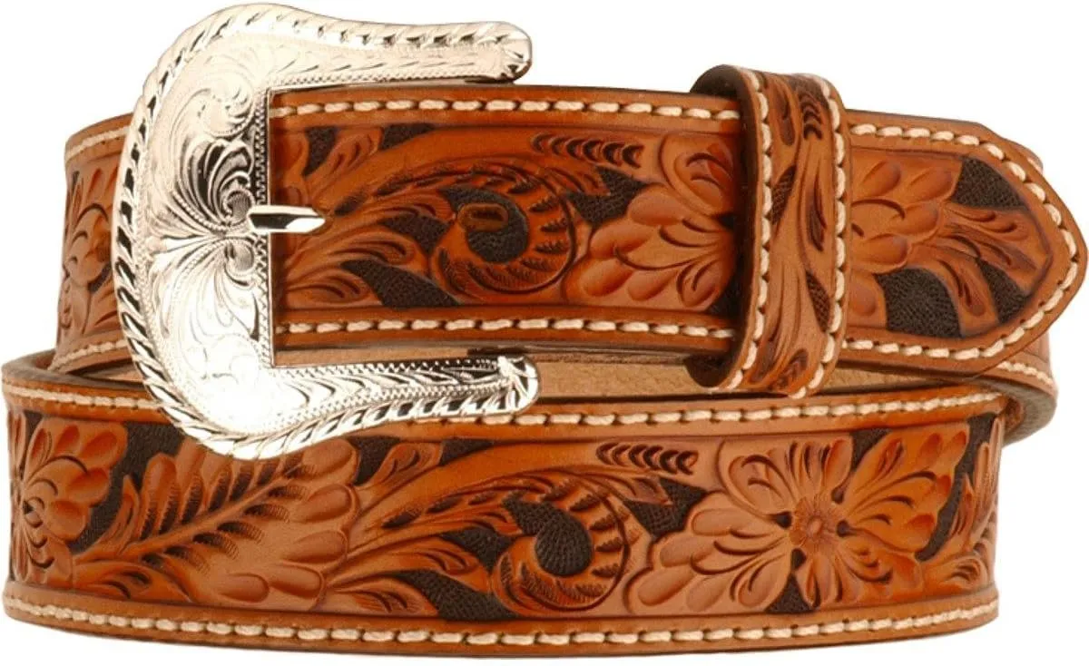Tony Lama Floral Tooled Leather Belt (Tan 34)