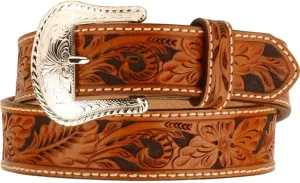 Tony Lama Floral Tooled Leather Belt (Tan 34)