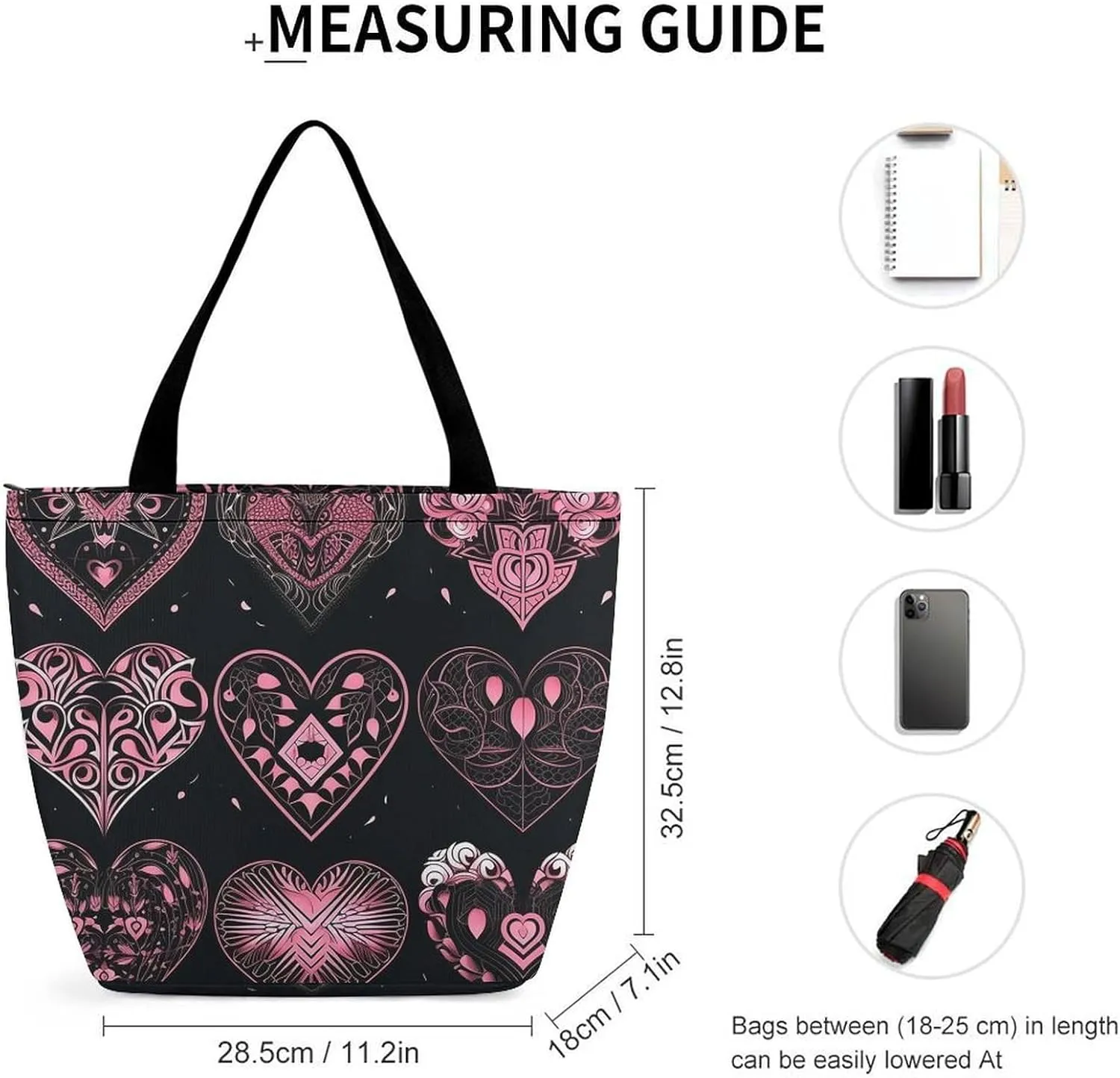 Tote Bag for Women Grocery Bag Hearts Foldable Shopping Bags Reusable Large Tote Bag