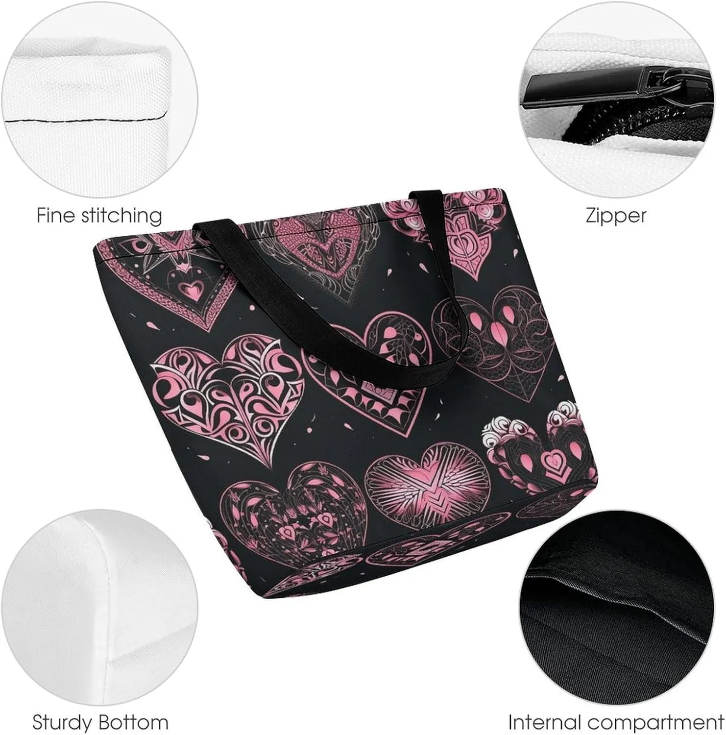 Tote Bag for Women Grocery Bag Hearts Foldable Shopping Bags Reusable Large Tote Bag