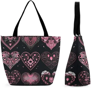 Tote Bag for Women Grocery Bag Hearts Foldable Shopping Bags Reusable Large Tote Bag