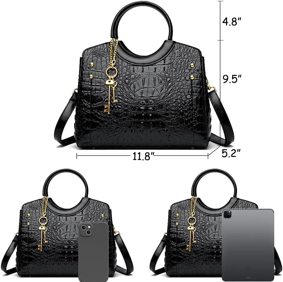 Tote Bags for Women Faux Leather Handbags Purses Crocodile Pattern Satchel Bag Shoulder Crossbody Bag Ladies Work bag