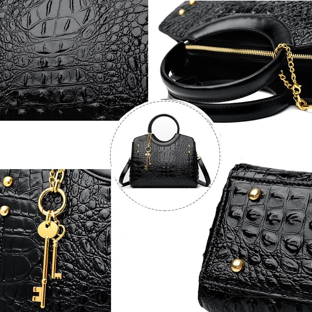 Tote Bags for Women Faux Leather Handbags Purses Crocodile Pattern Satchel Bag Shoulder Crossbody Bag Ladies Work bag
