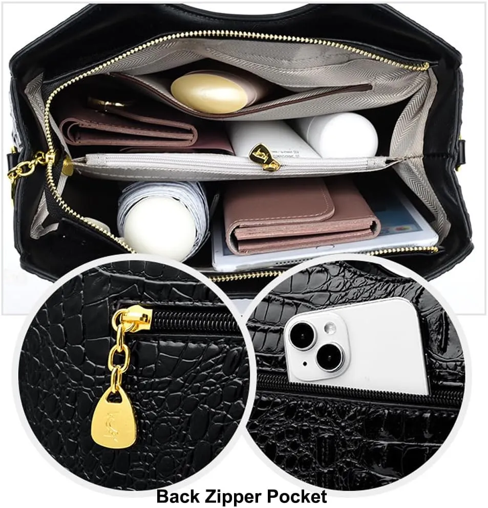 Tote Bags for Women Faux Leather Handbags Purses Crocodile Pattern Satchel Bag Shoulder Crossbody Bag Ladies Work bag