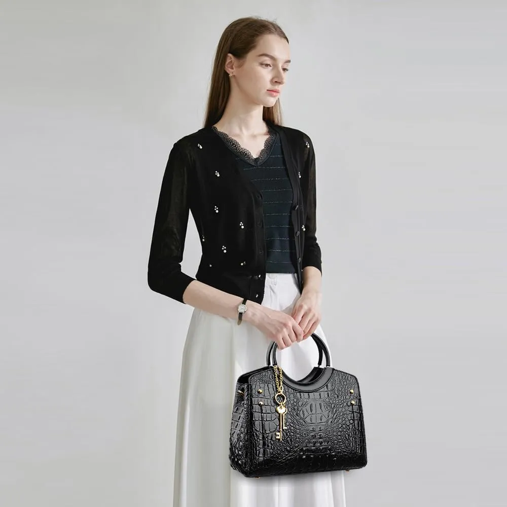 Tote Bags for Women Faux Leather Handbags Purses Crocodile Pattern Satchel Bag Shoulder Crossbody Bag Ladies Work bag