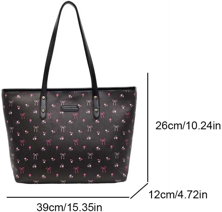 Tote Bags for Women,Cherry Print Tote Bags Faux Leather Shoulder Bag Cherry Purse Top Handle Cute Floral Hangbags