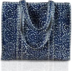 Trade Star 100% Cotton Hand Block Print Quilted Tote Bag Eco-Friendly Boho Shopper Vintage Shoulder Bag for Women