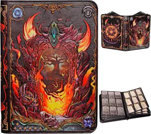 Trading Card Binder - 3D Embossed PU Leather Album with Zipper, 9-Pocket & Side-Loading Folder Holds 360 Cards Holder, Storage & Display Case for MTG, TCG, Sport & Collectible Card (Orange)
