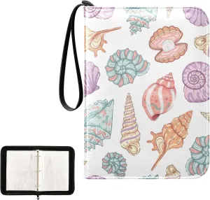 Trading Card Binder with Sleeves Colorful Blue Pink Purple Seashells C4 Pocket Card Binder PU Card Collection Binder 400 Cards Holder Collector Album