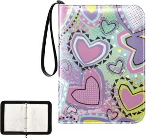 Trading Card Binder with Sleeves Valentines Bright Colorful Hearts C4 Pocket Card Binder PU Card Collection Binder 400 Cards Holder Collector Album