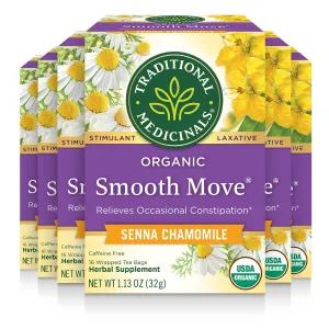 Traditional Medicinals Tea, Organic Smooth Move Chamomile, Relieves Occasional Constipation, Senna, 96 Tea Bags (6 Pack)