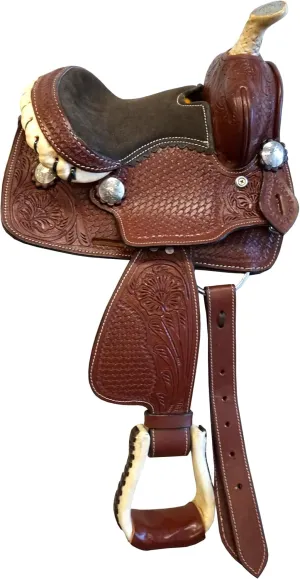 Traditional Western Mini Pony Trail Barrel Saddle 8" for Kids Youth Child Suede Seat Brown