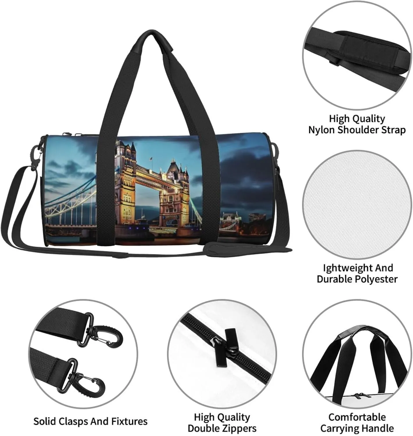 Travel Bag For Women,Tower Bridge In London Print Personal Item Duffle Bags,Weekend Travel Duffel Tote Bag,Travel Sport Gym Bag For Men,Airplane Travel Essentials For Flying