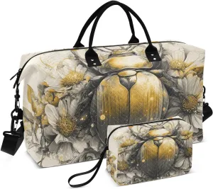 Travel Duffel Bag Beetle Floral, Gym Bags with Multiple Interior Pockets for Men Women Toiletry Purse Included 20.5”x 1.9” x 13.8”