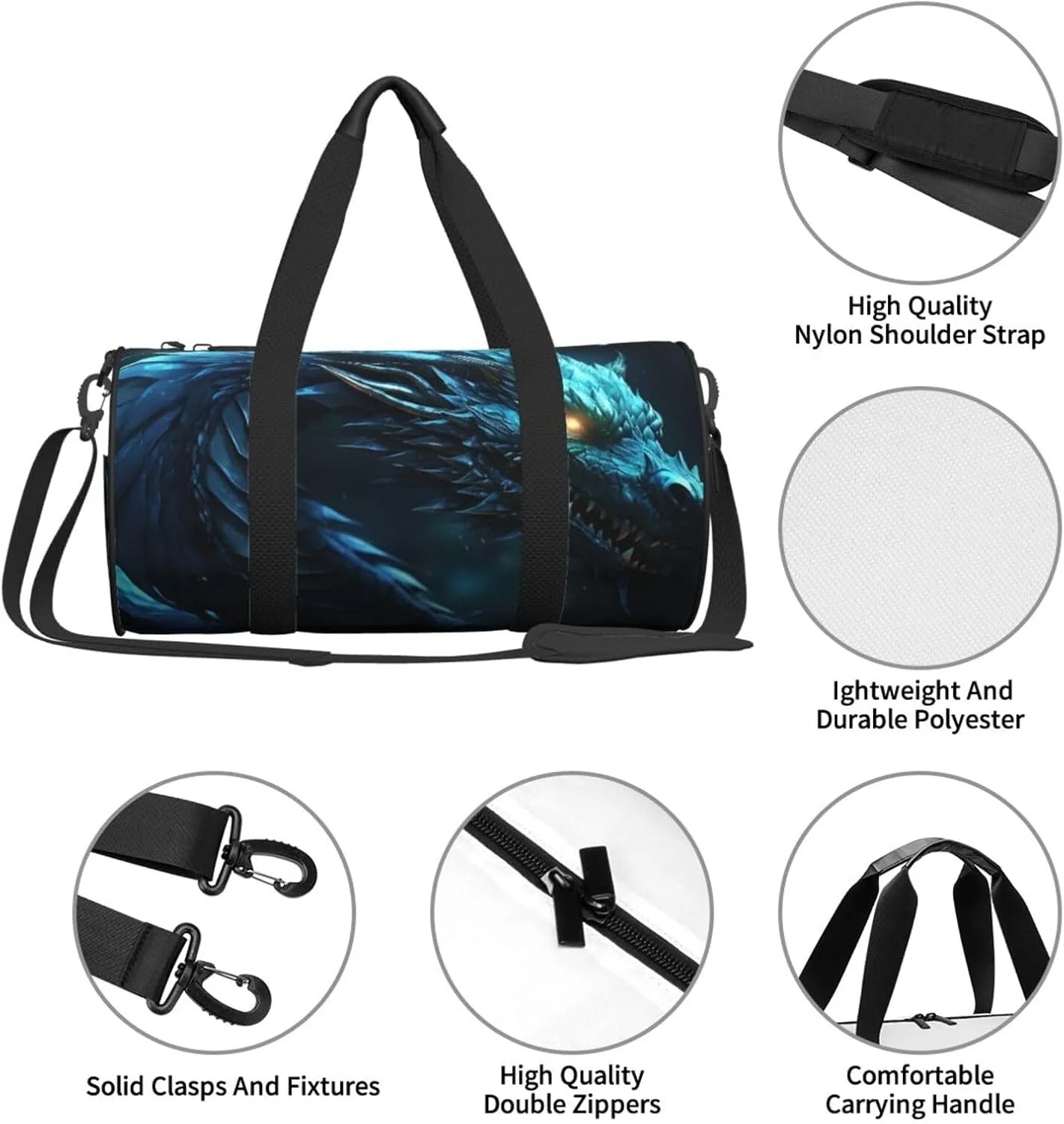 Travel Duffel Bag Cyan Dragon Weekender Overnight Bag For Men Women Large Capacity Sports Gym Bag Canvas Carry On Tote Bags For Travel Yoga
