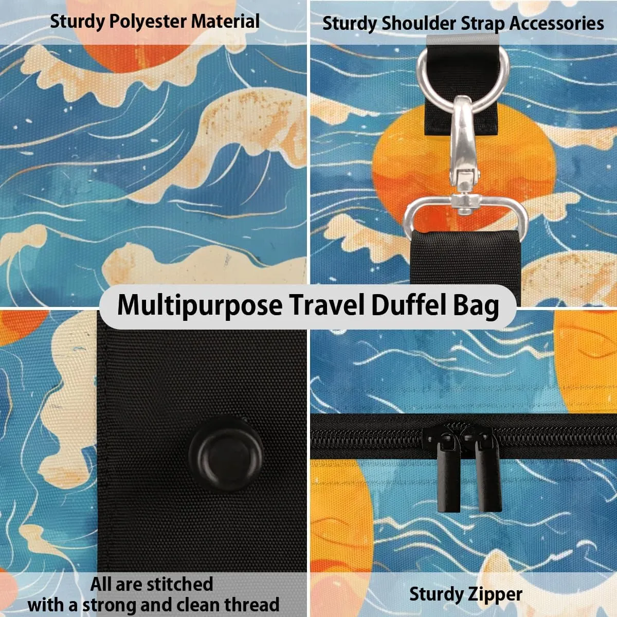 Travel Duffle Bag Seawater Sun Gym Bags for Men Women Travel Duffel Bags with Adjustable Shoulder Strap Carry On Weekender Bag