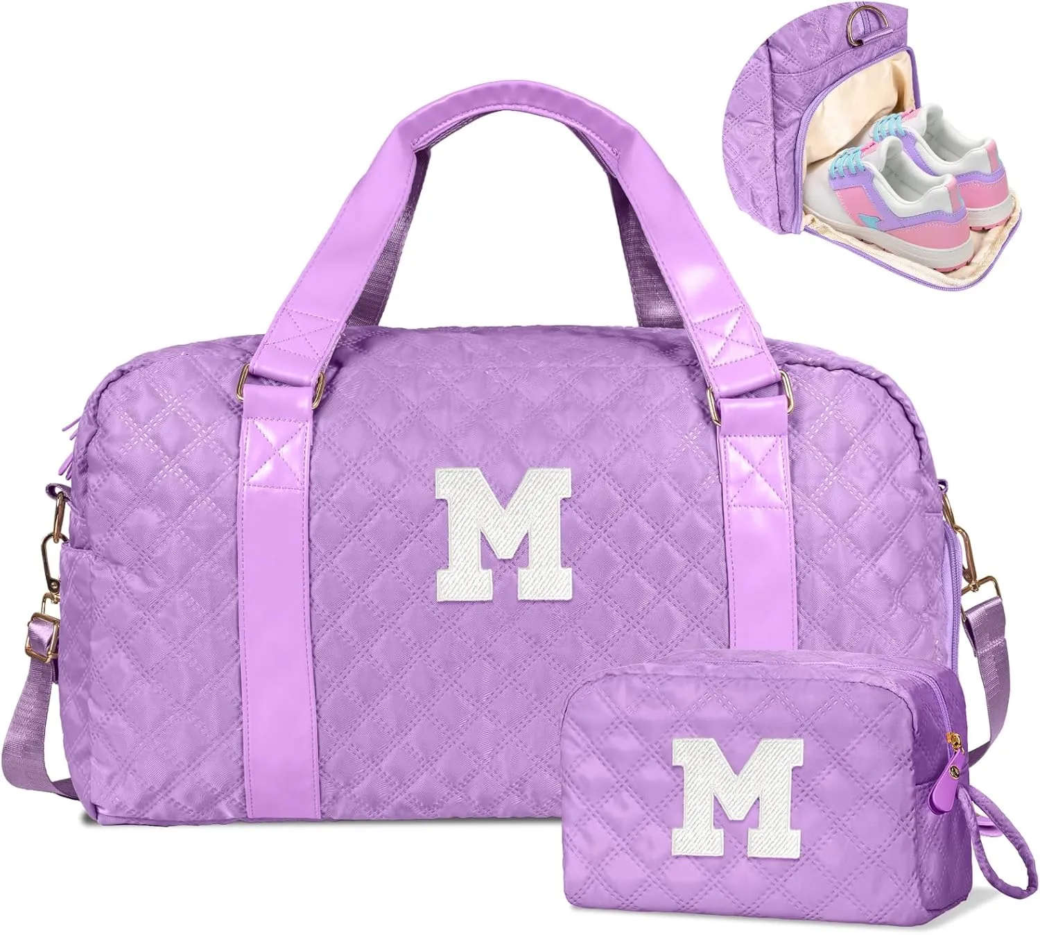 Travel Duffle Bag, Weekender Bags for Women, Personalized Gym Bag for Girls, Monogram Overnight Bag, Birthday Gift for Kids, Teens, Women, Mom, Teacher, 007Travel bag-purple-M