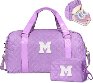 Travel Duffle Bag, Weekender Bags for Women, Personalized Gym Bag for Girls, Monogram Overnight Bag, Birthday Gift for Kids, Teens, Women, Mom, Teacher, 007Travel bag-purple-M