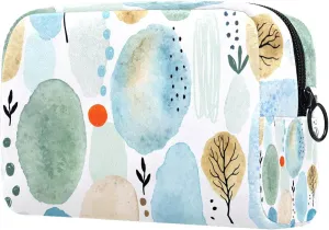 Travel Makeup Bag for Women, Abstract Floral Dots and Watercolor Spots Travel Cosmetic Bag Pencil Case Portable Makeup Pouch Toiletry Bag for Girls