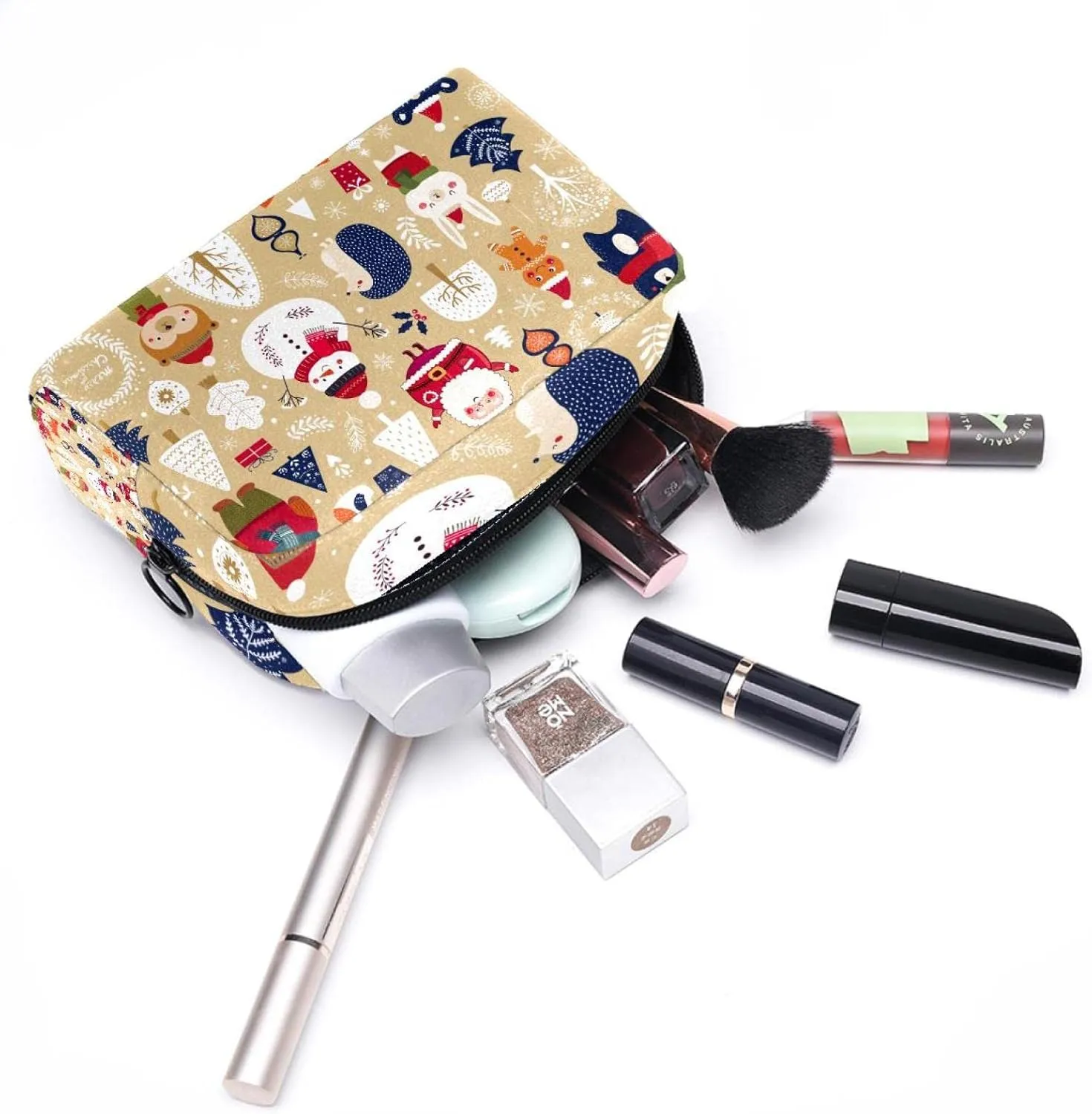 Travel Makeup Bag for Women, Animals & Santa Snowman Travel Cosmetic Bag Pencil Case Portable Makeup Pouch Toiletry Bag for Girls